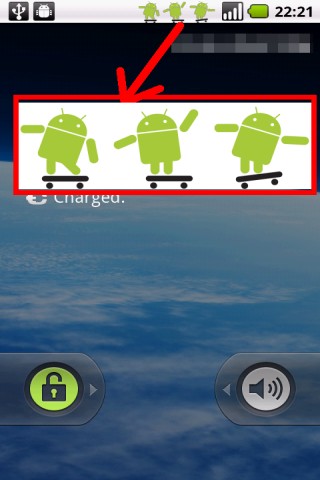 Android ドロイド君 スケートボード 走り in ステータスバー