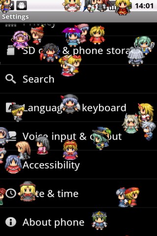 Android 東方Project キャラクター勢揃い 歩き in ステータスバーと画面
