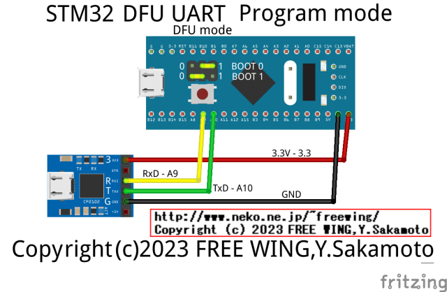 STM32F103を DFUモードにして USBシリアル変換で Flashをプログラムする接続方法