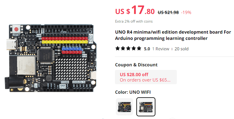 今回購入の黒基板の UNO R4クローン