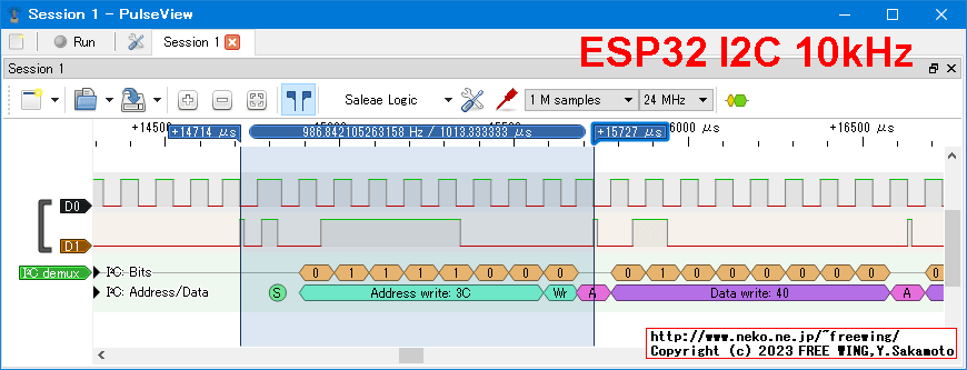 ESP32 I2C SCLK frequency 10kHz