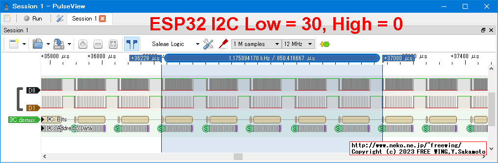 ESP32 I2C SCLK Low = 30、High = 0