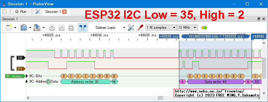 ESP32 I2C SCLK Low = 35、High = 2