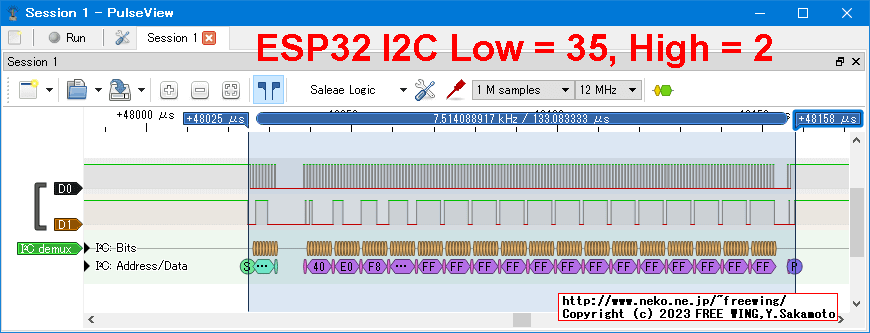 ESP32 I2C SCLK Low = 35、High = 2