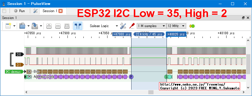 ESP32 I2C SCLK Low = 35、High = 2