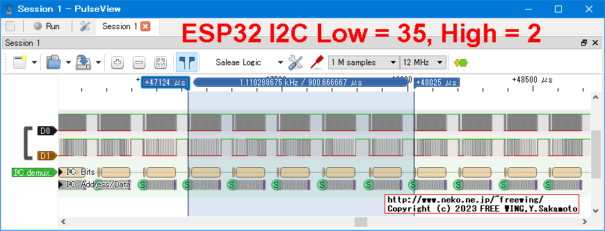 ESP32 I2C SCLK Low = 35、High = 2