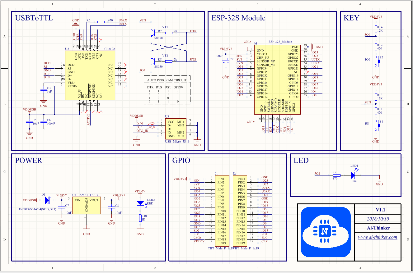 ESP32 ESP-WROOM-32 Developer boardの回路図