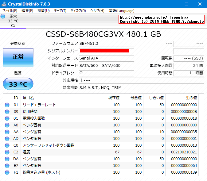 hp Pro Book 450 G3 T9R66PTの SSDのベンチマーク