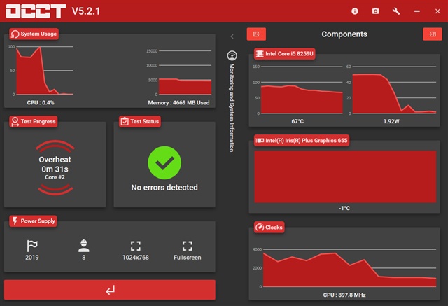 Intel NUC Kit NUC8I5BEHで OCBASE / OCCT ベンチマークを動かしてみた