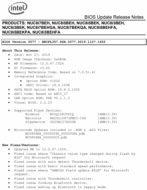 インテル NUC キット NUC8i5BEHの BIOSアップデート方法、写真付き解説手順