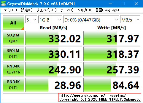 TC-Sunbow SATA SSD X3 480GBの CrystalDiskMarkベンチマーク