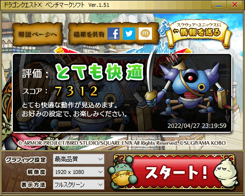 ドラゴンクエストX ベンチマークソフト Ver.1.51 RX6400