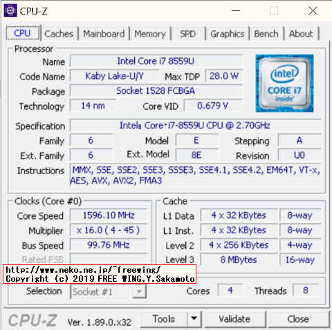 MacBook Pro 2018 13インチ A1989モデル Core i7-8559Uに Windows 10 ベンチマーク
