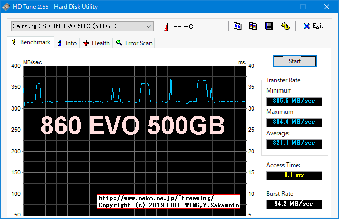 Samsung SSD 860 EVO 500GB MZ-76E500B/ITの内部データ、ベンチマーク