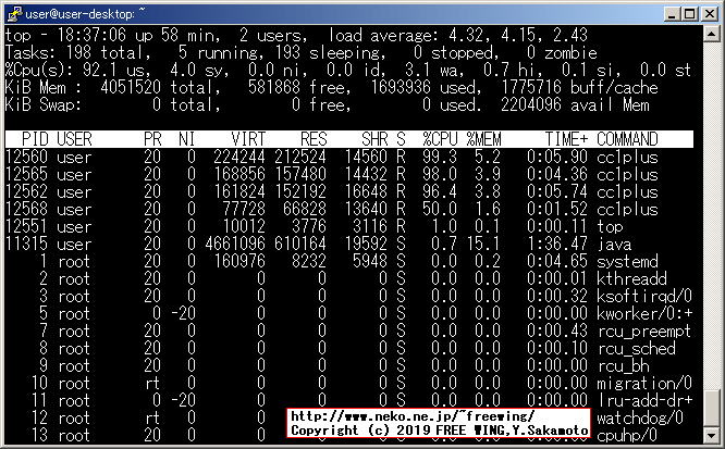 Jetson Nanoの Ubuntuに従来のタスクマネージャー top