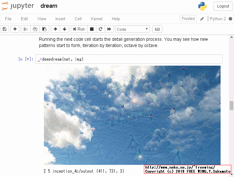 Raspberry Piで IPython Notebookを動かして、Google DeepDreamを動かした所