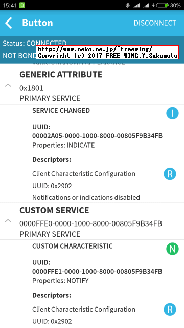 BLE接続してラズパイの GPIO入力を監視してボタンの ON/OFFで Notify通知を送信