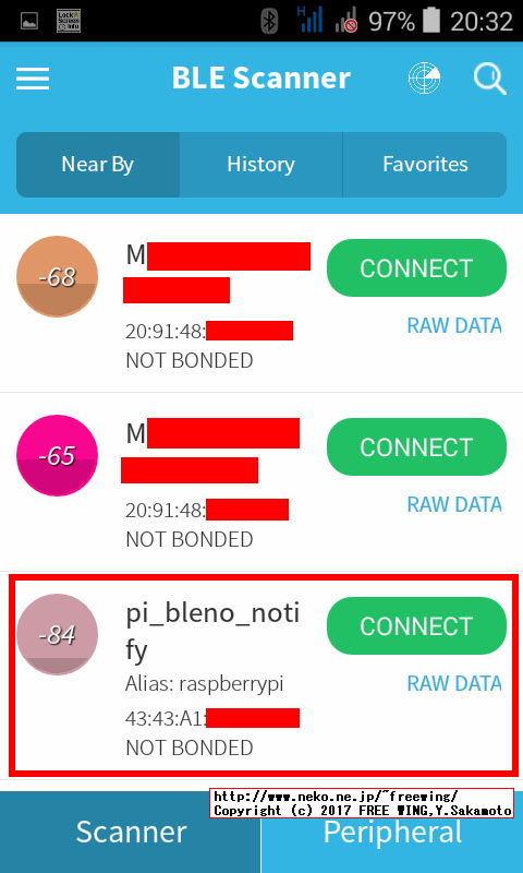 Bluetooth BLE blenoの notify.js Notifyのサンプル