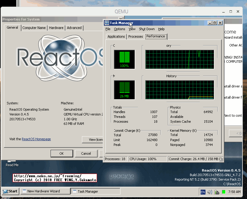 ReactOS 0.4.5 VMware 2017-05-17 on Raspberry Pi QEMU