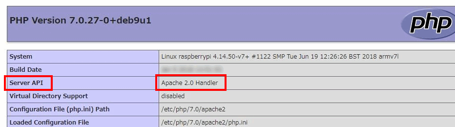 phpinfo() - Server API: Apache 2.0 Handler