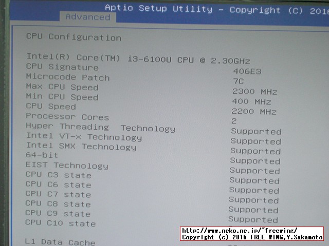 Core i3-6100U HYSTOU Fanless Mini PC FMP03 BIOS設定 for Hackintosh