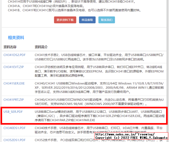 「関連資料」に下記の記載が有るので USB_SER.PDFを選択します
