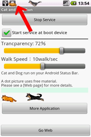 Android 犬と猫がステータスバーに常駐して走ります