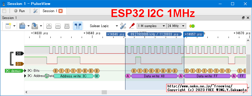 ESP32 I2C SCLK frequency 1MHz