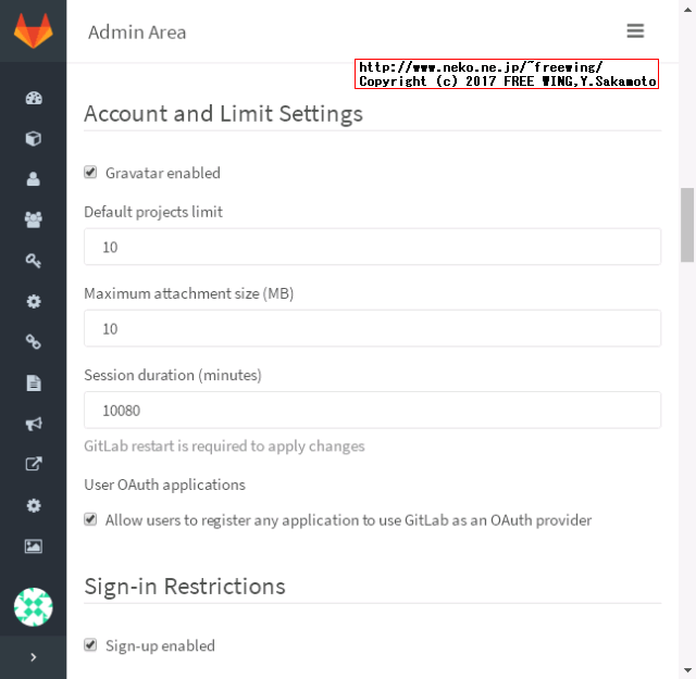 GitLab CE版 - Admin Area - Settings
