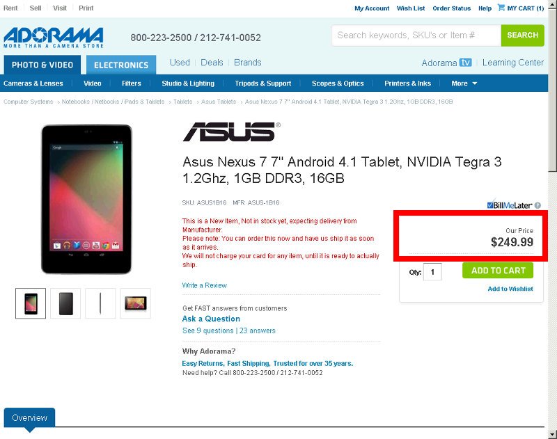 海外通販で Google Nexus7 Tabletを購入してみる