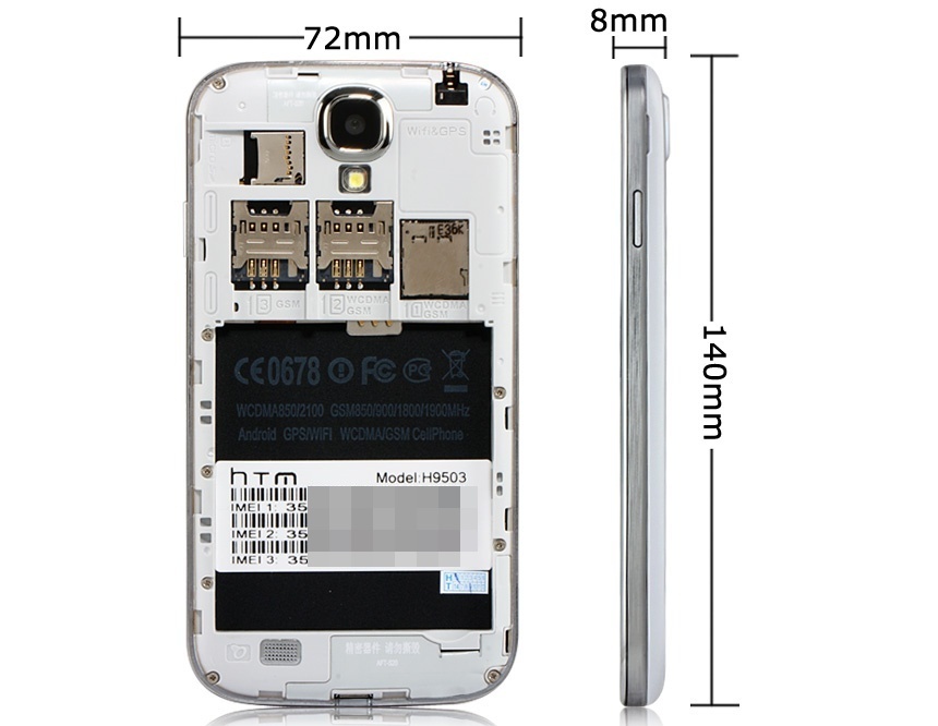 IHD Galaxys S4 H9503- 3 SIM standby MTK6572 Dual Core 1.3GHz 5.0inch screen Android 4.2.2 Phone