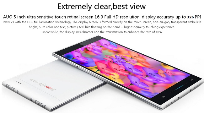 iNew V3 - 6.5mm Thin MTK6582 Quad Core 1.3GHz 5.0inch HD IPS OGS NFC Android 4.2