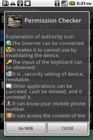 PermissionChecker セキュリティや個人情報に関する権限をアイコン表示で表示