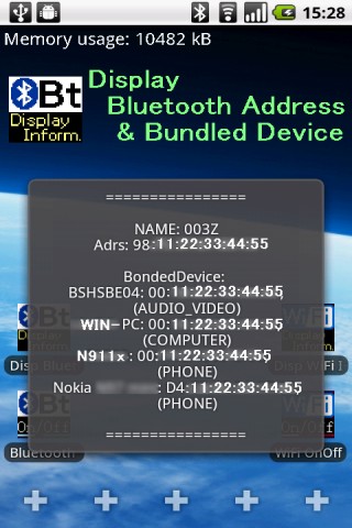 Bluetoothの アドレスや 登録機器の情報を表示 for Android