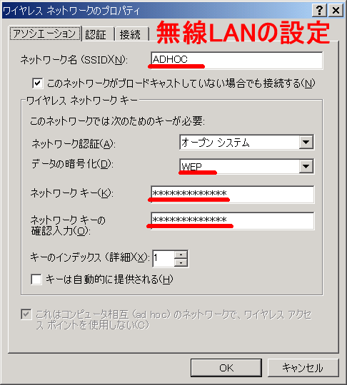 設定方法 Windows XP SP3 (Pro) + ad hoc対応改造版 IS01