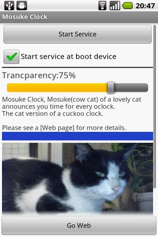 Android 鳩時計の猫版 牛柄猫のもーすけ時計 MosukeClock