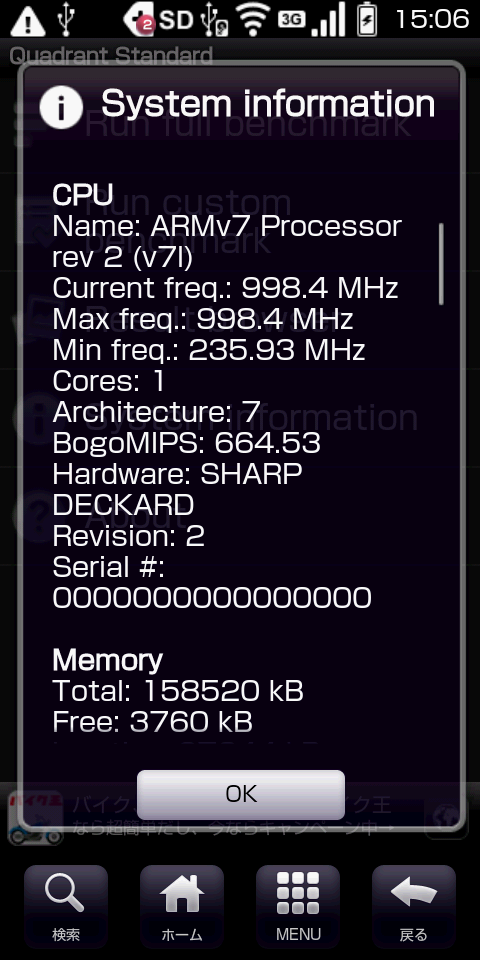 au IS01で Quadrant benchmark