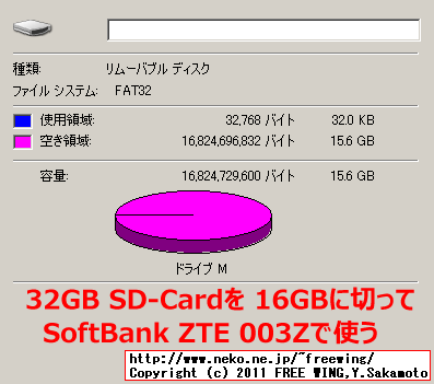 SoftBank ZTE 003Z with 32GB SD-Card 16GBにして使用可能に