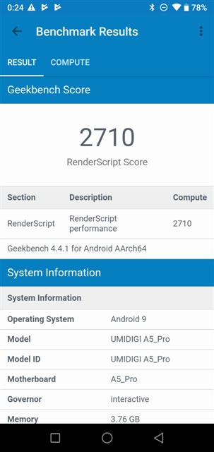 Geekbench 4.4.1 UMIDIGI A5 Pro MT6763 Helio P23