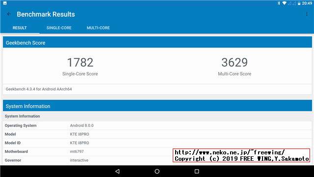 Geekbench 4.3.4 Score VOYO I8 Pro tablet