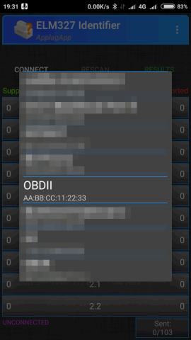 青スケルトンの ELM327アダプタ V1.5 ELM327 Identifier