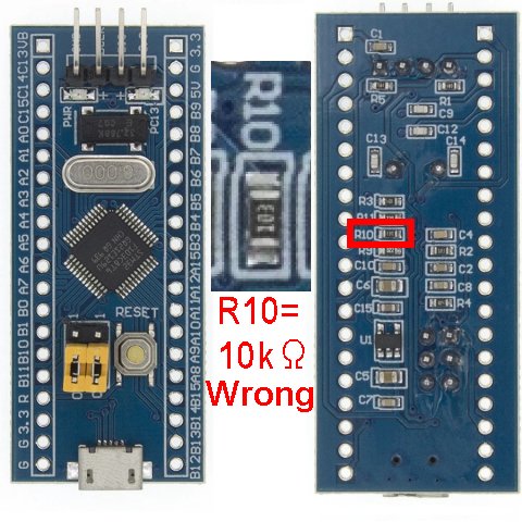 STM32 不具合品 R10の抵抗が 10kΩ等