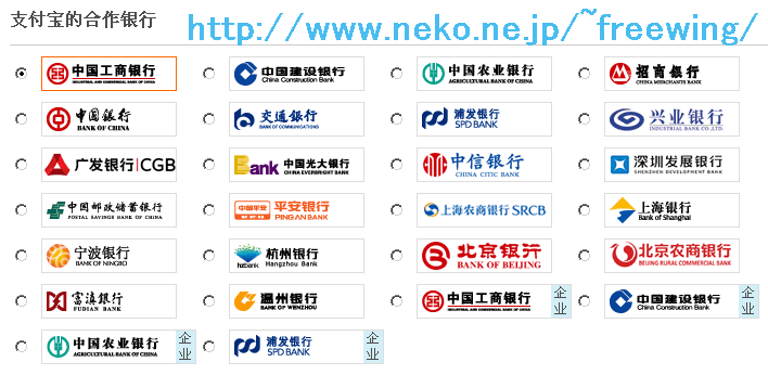 タオバオなどのネット決済の支付宝で使える中国のネット銀行の一覧
