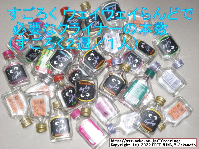 すごろく ウェイウェイらんどで必要なクライナーの本数は？すごろく２週した時の一人当たりの消費量、クライナーの空瓶の写真