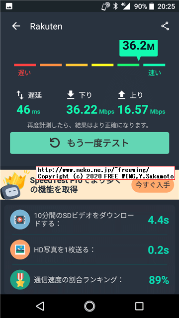 楽天モバイル UN-LIMIT用のデータ通信の通信速度 SPEED TEST