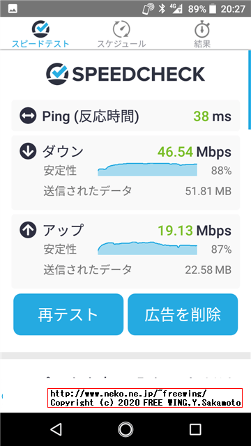 楽天モバイル UN-LIMIT用のデータ通信の通信速度 SPEED TEST