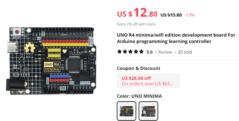 今回購入の黒基板の UNO R4クローン