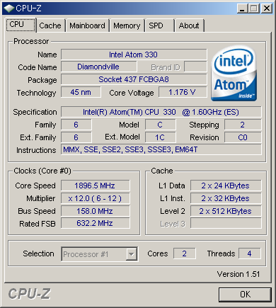 CPU-Z(133MHz -> 158MHzにオーバークロック)