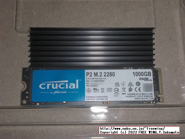 Crucial P2 1TB PCIe M.2 NVMe SSD CT1000P2SSD8 写真レビュー