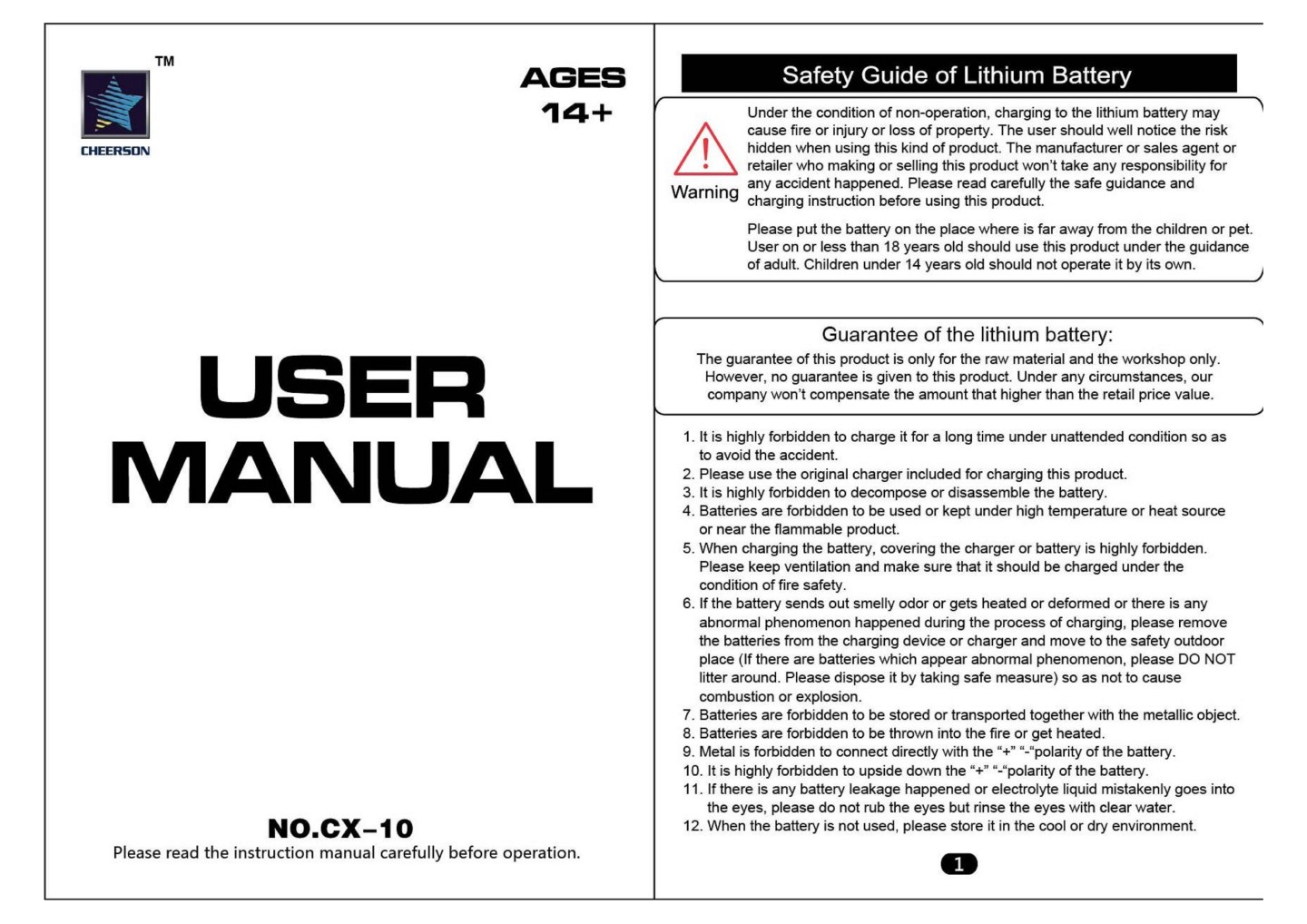 Cheerson CX-10 操作説明書 英語マニュアル